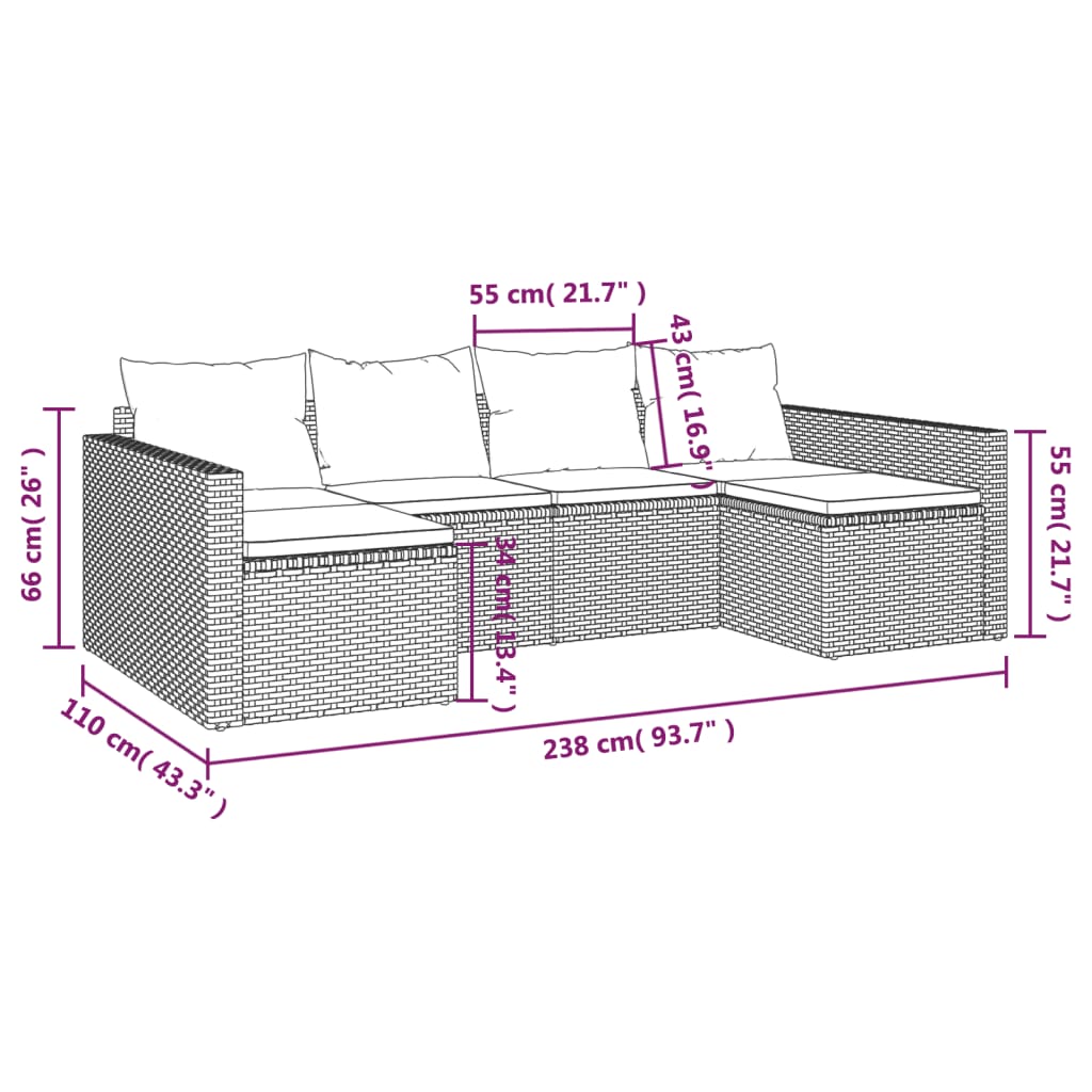 2 részes fekete polyrattan kerti ülőgarnitúra párnákkal