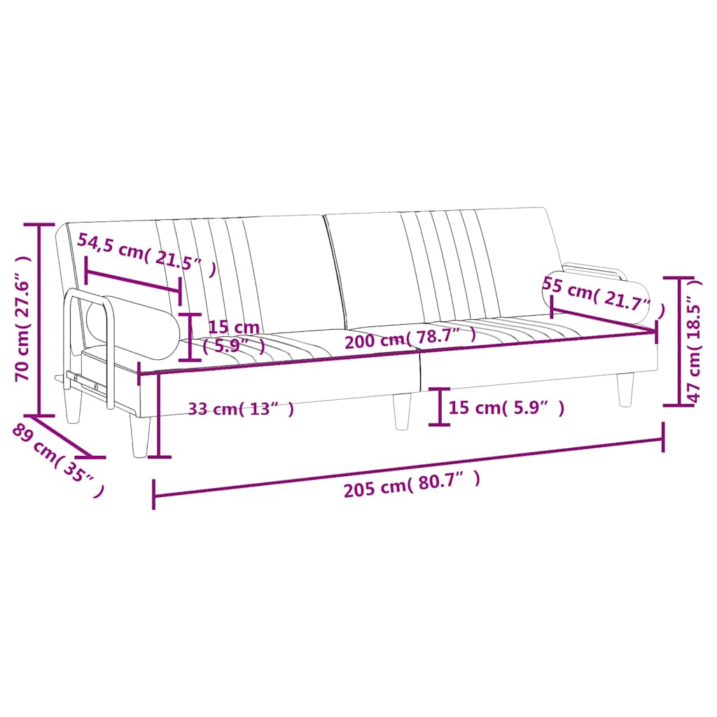 rózsaszín bársony kanapéágy karfákkal