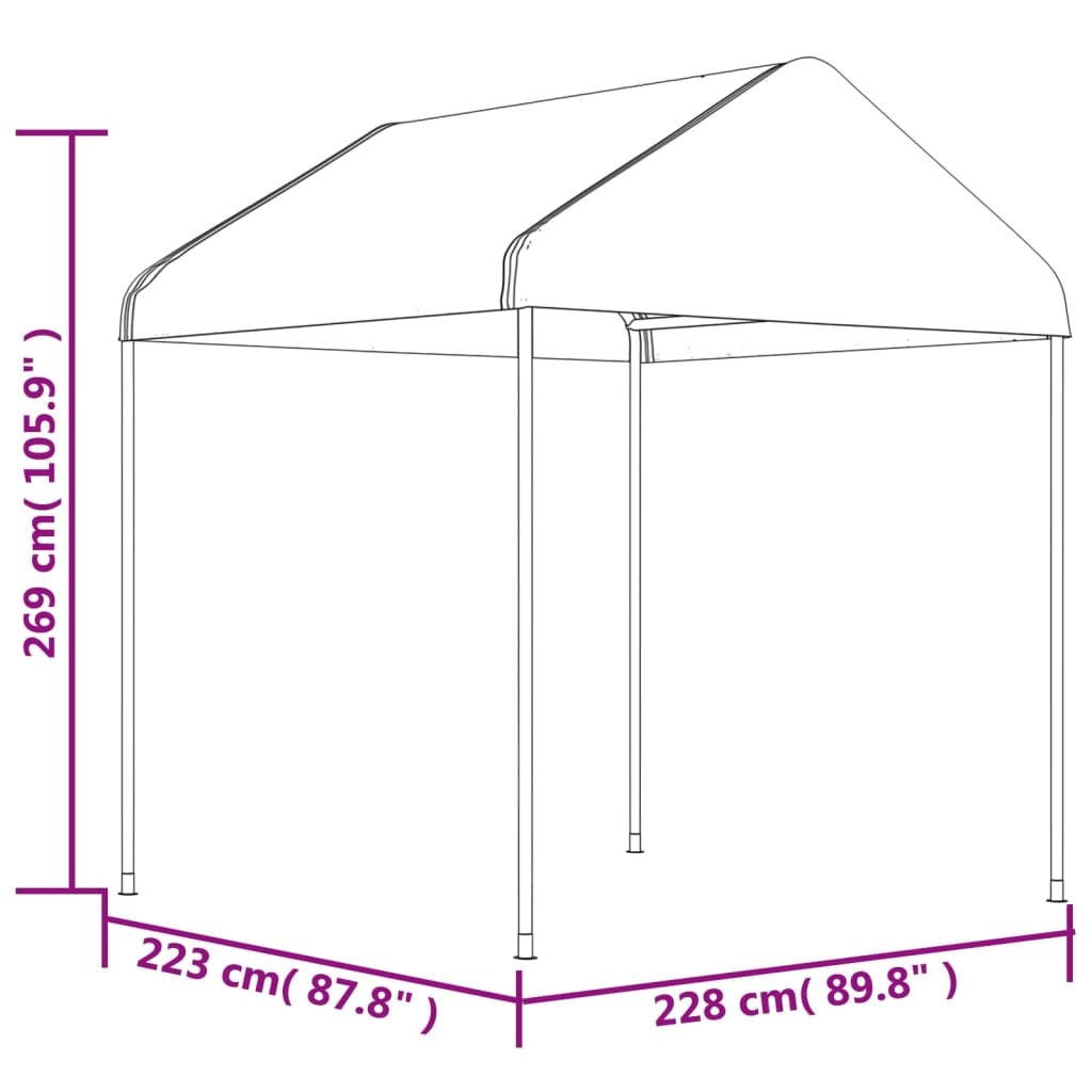 fehér polietilén pavilon tetővel 2,28 x 2,23 x 2,69 m
