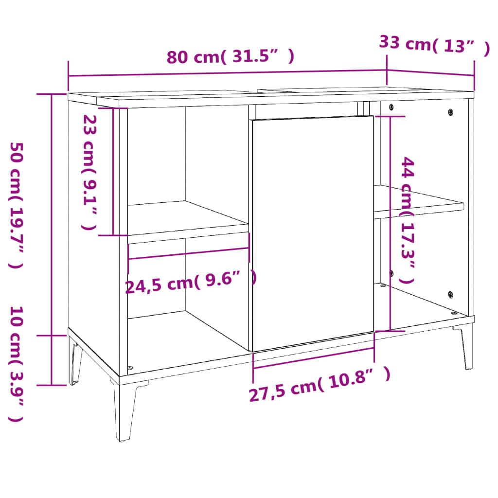betonszürke szerelt fa mosdószekrény 80 x 33 x 60 cm