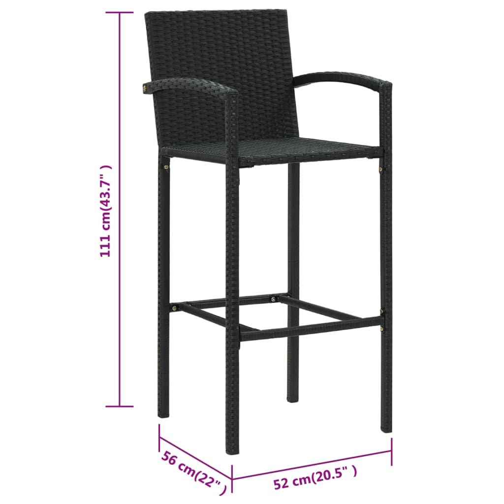 4 db fekete polyrattan bárszék