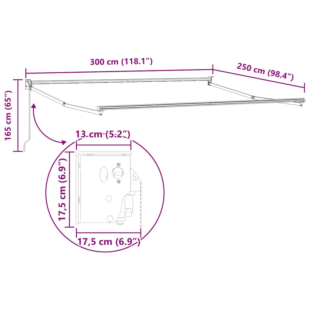 Behúzható napernyő váz Antracit 300 x 250 cm Alumínium