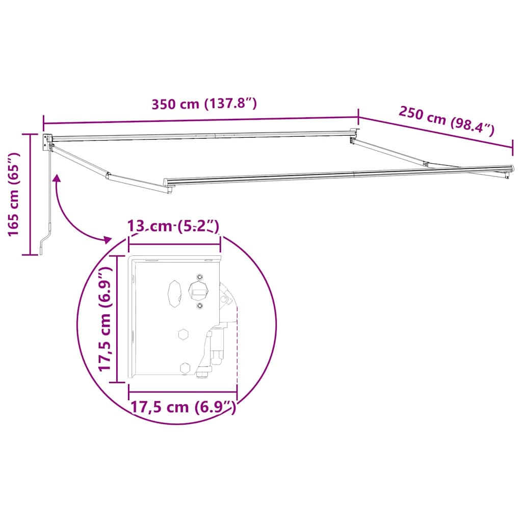 Behúzható napernyő váz Antracit 350 x 250 cm Alumínium
