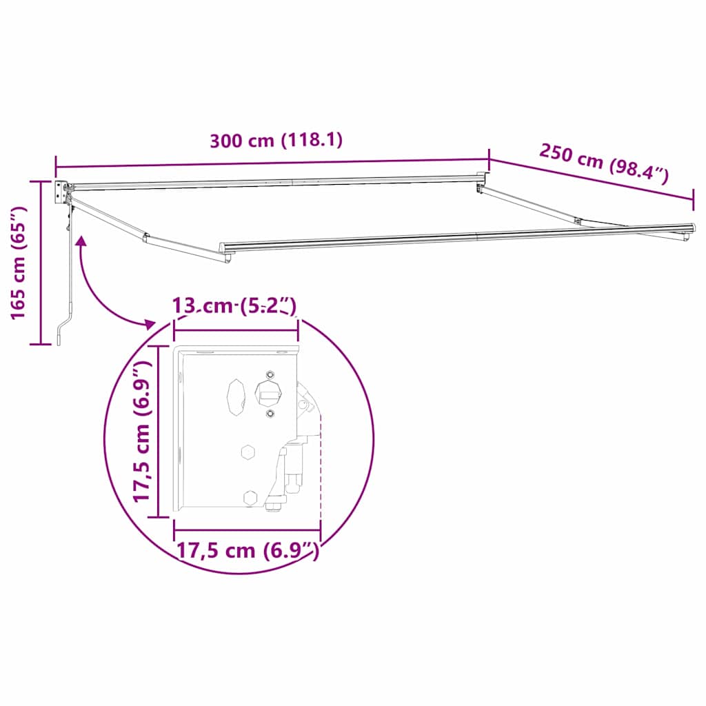 Behúzható napernyő váz Antracit 300 x 250 cm Alumínium