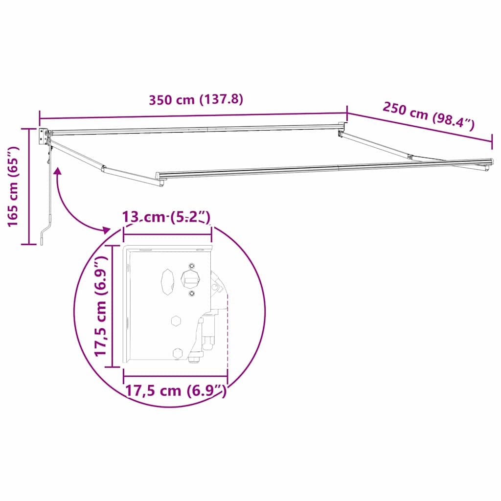 Behúzható napernyő váz Antracit 350 x 250 cm Alumínium