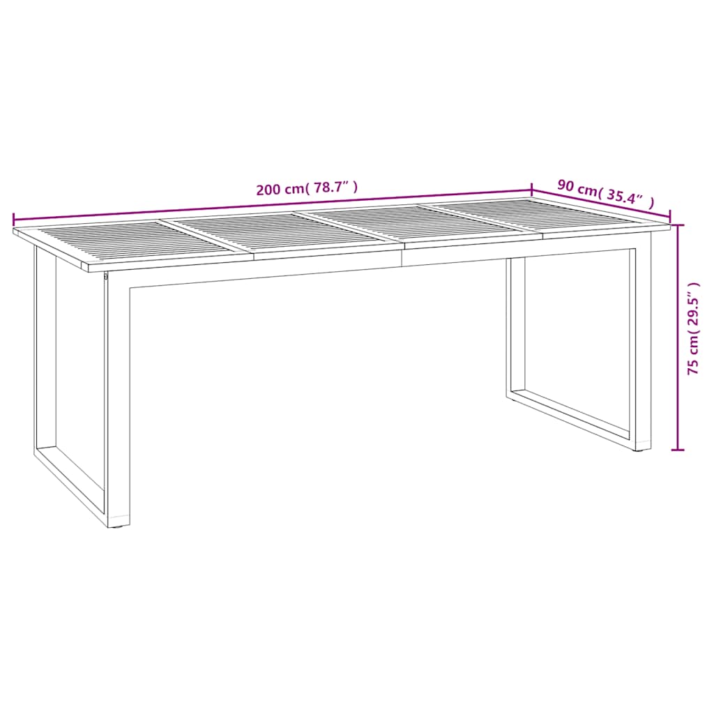 tömör akácfa kerti asztal U-alakú lábakkal 200 x 90 x 75 cm