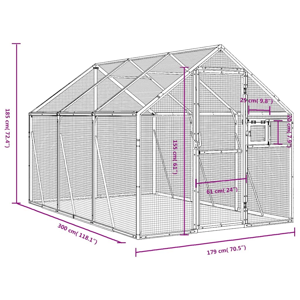 antracit alumínium madárház 1,79 x 3 x 1,85 m