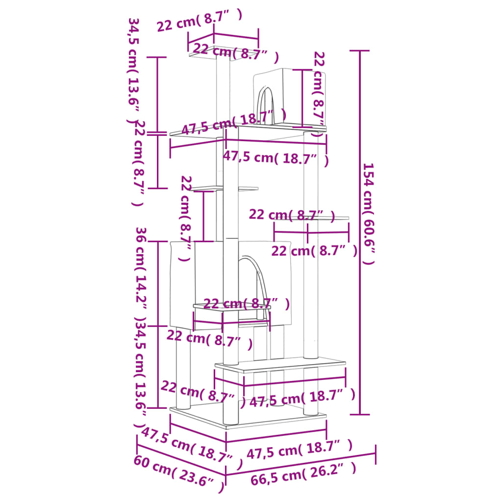 világosszürke macskabútor szizál kaparófákkal 154 cm