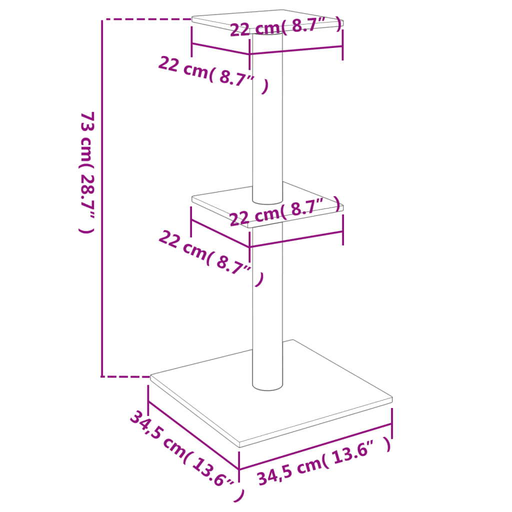 sötétszürke macskabútor szizál kaparófákkal 73 cm