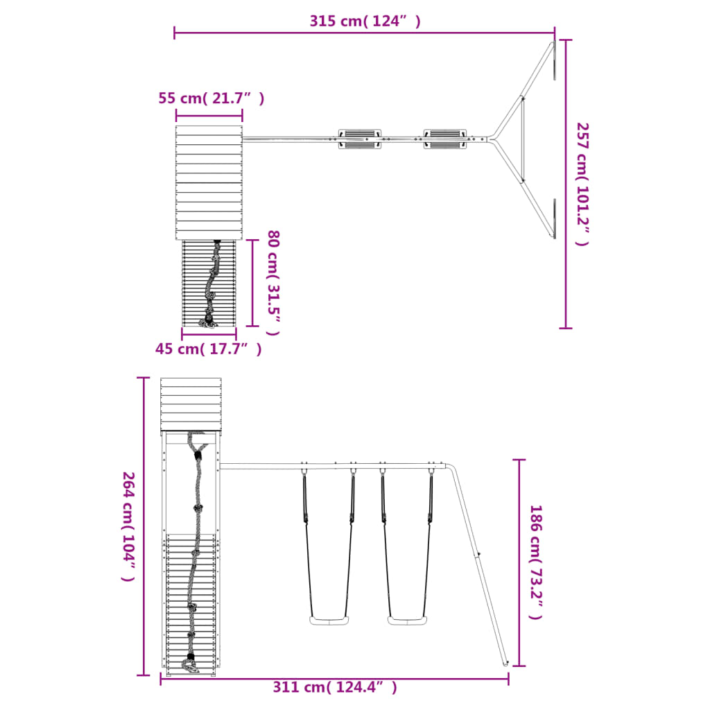 impregnált fenyőfa kültéri játszószett