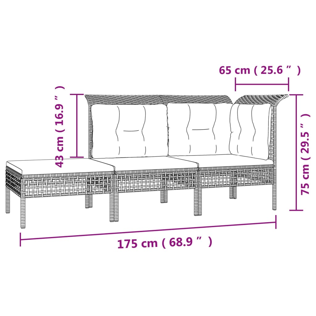 3 részes szürke polyrattan kerti ülőgarnitúra párnákkal
