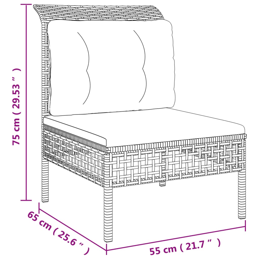 szürke polyrattan kerti középső kanapé párnával