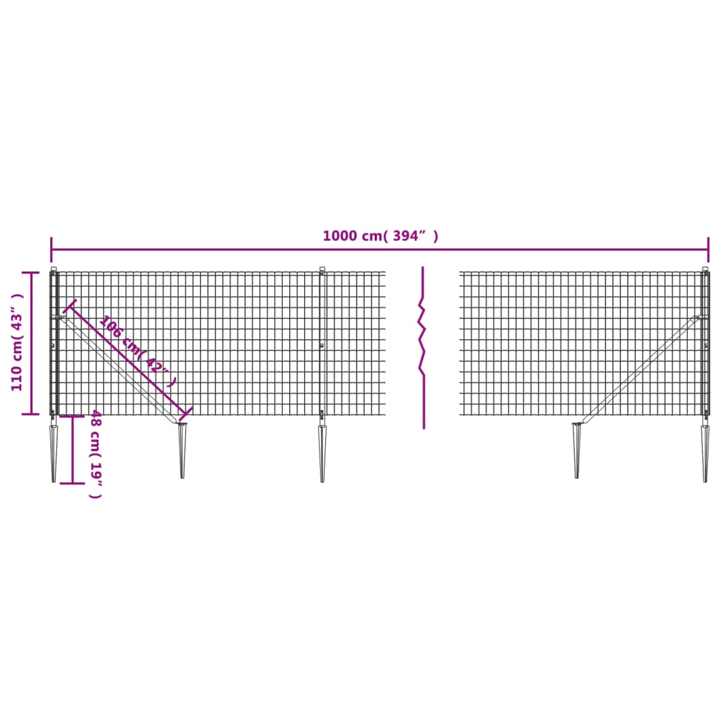 antracitszürke dróthálós kerítés cövekekkel 1,1x10 m