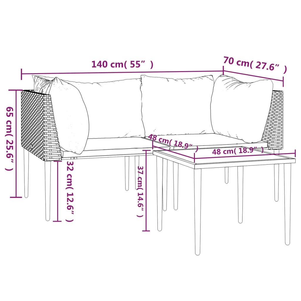 3 részes szürke polyrattan kerti ülőgarnitúra párnákkal
