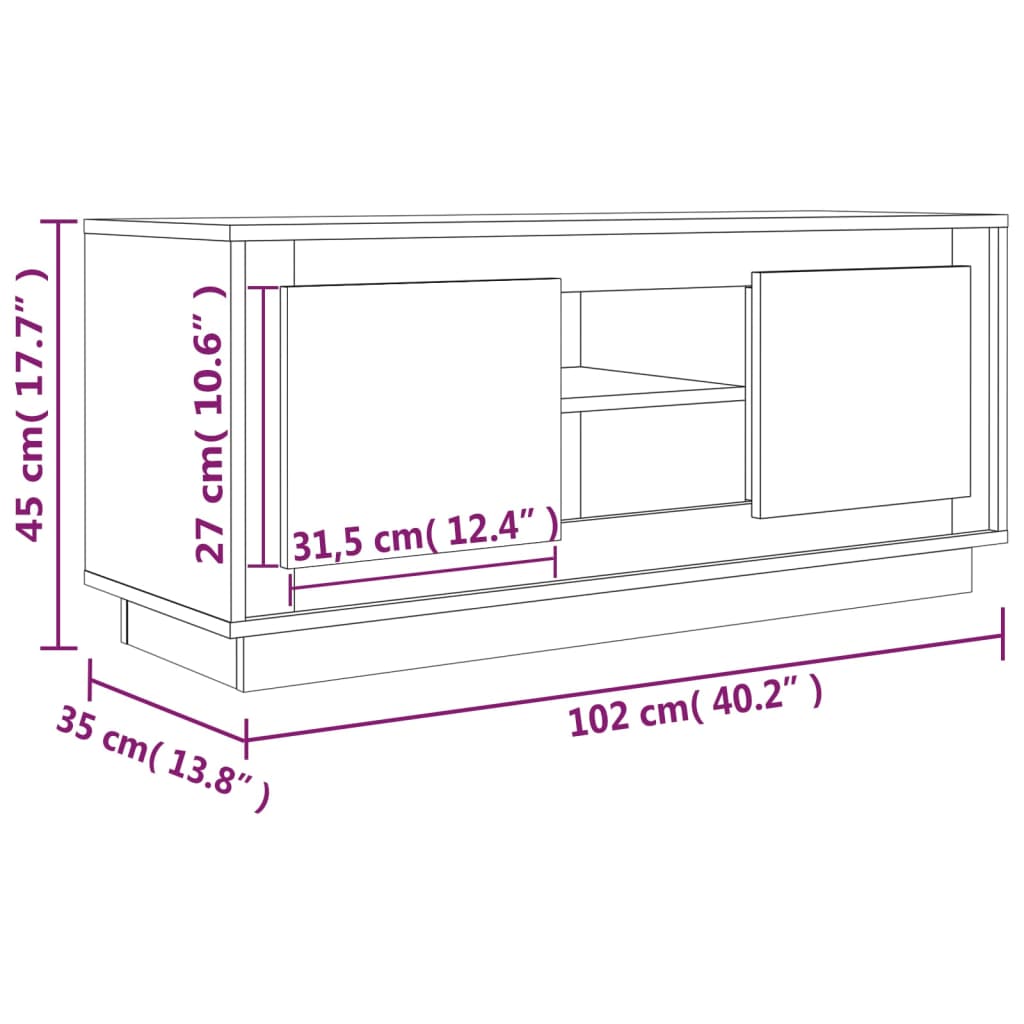 füstös tölgy színű szerelt fa TV-szekrény 102 x 35 x 45 cm