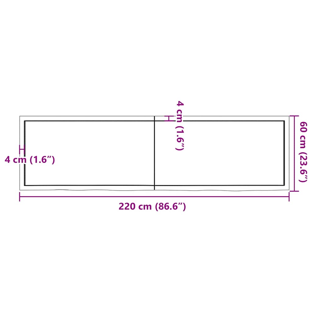 kezeletlen tömör tölgyfa fali polc 220x60x(2-6) cm