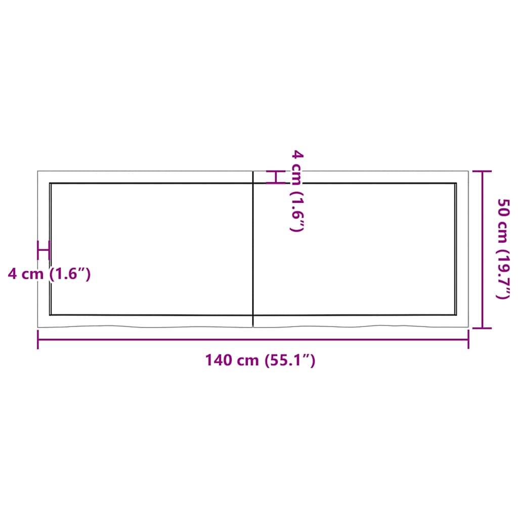 sötétbarna kezelt tömör tölgyfa fali polc 140 x 50 x (2-4) cm