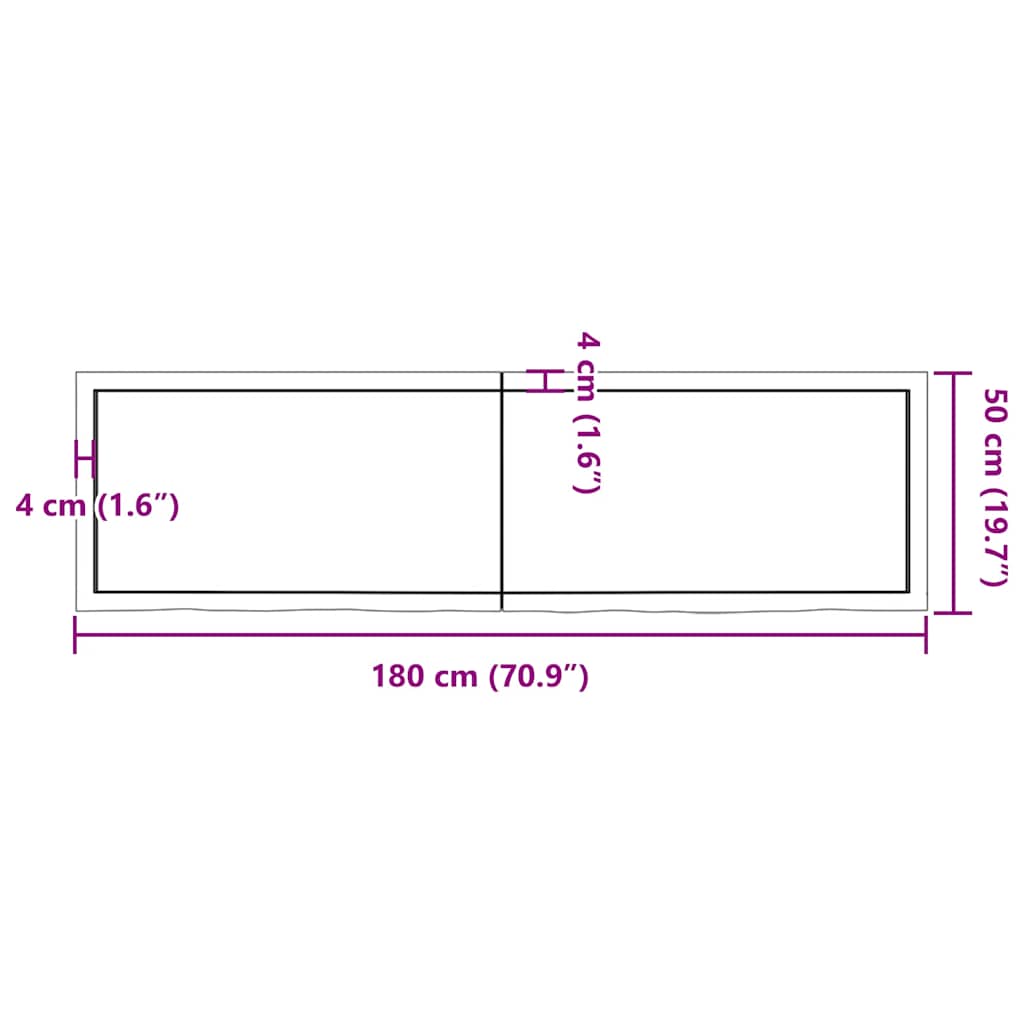 sötétbarna kezelt tömör tölgyfa fali polc 180 x 50 x (2-6) cm
