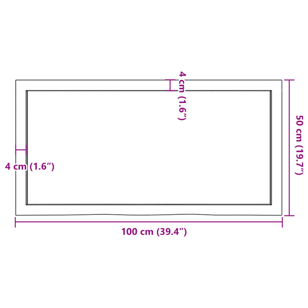 kezeletlen tömör fa fürdőszobai pult 100x50x(2-6) cm