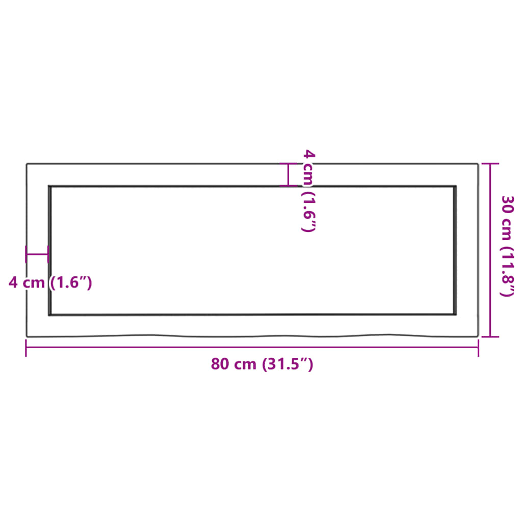 világosbarna kezelt tömör fa fürdőszobai pult 80x30x(2-6) cm