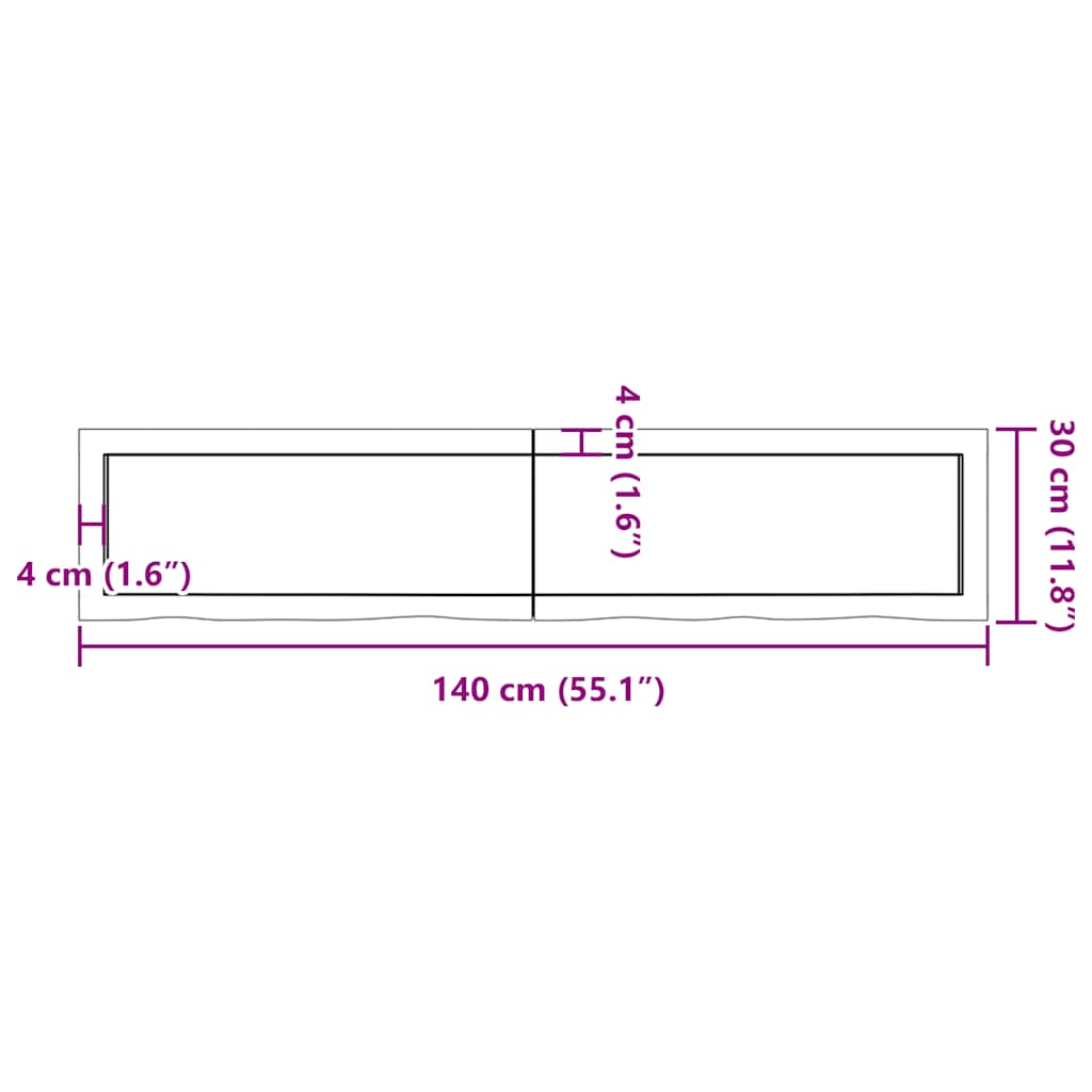 világosbarna kezelt tömör fa fürdőszobai pult 140x30x(2-4) cm