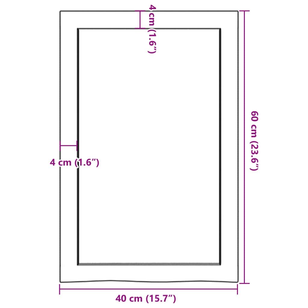 sötétbarna kezelt tömör fa fürdőszobai pult 40x60x(2-4) cm