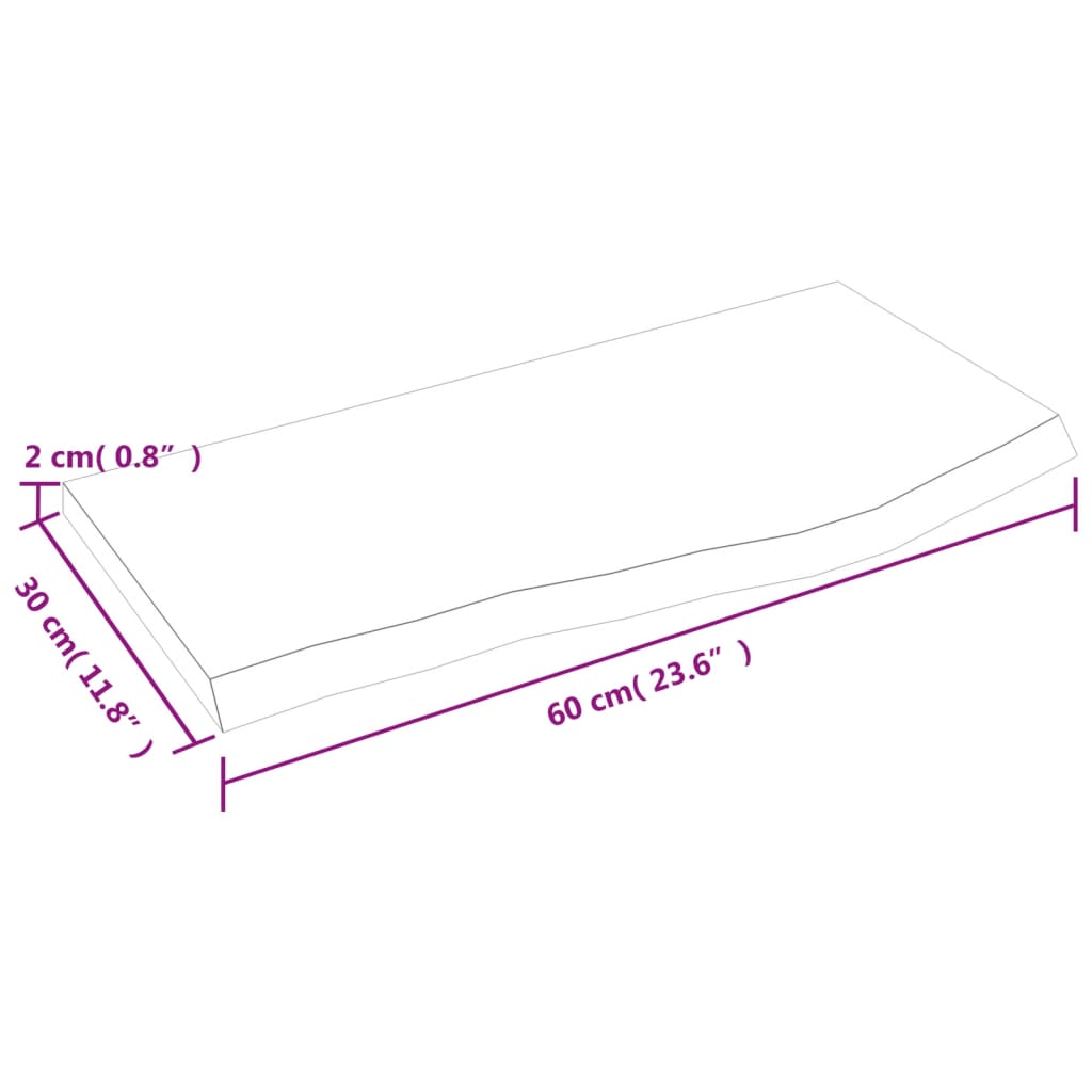 sötétbarna kezelt tömör fa fürdőszobai pult 60x30x2 cm
