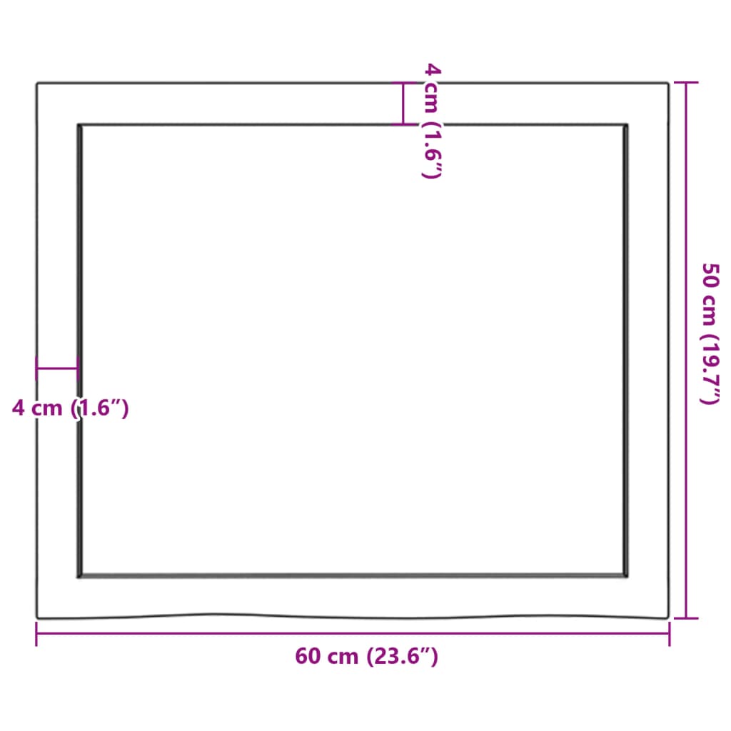 sötétbarna kezelt tömör fa fürdőszobai pult 60x50x(2-4) cm