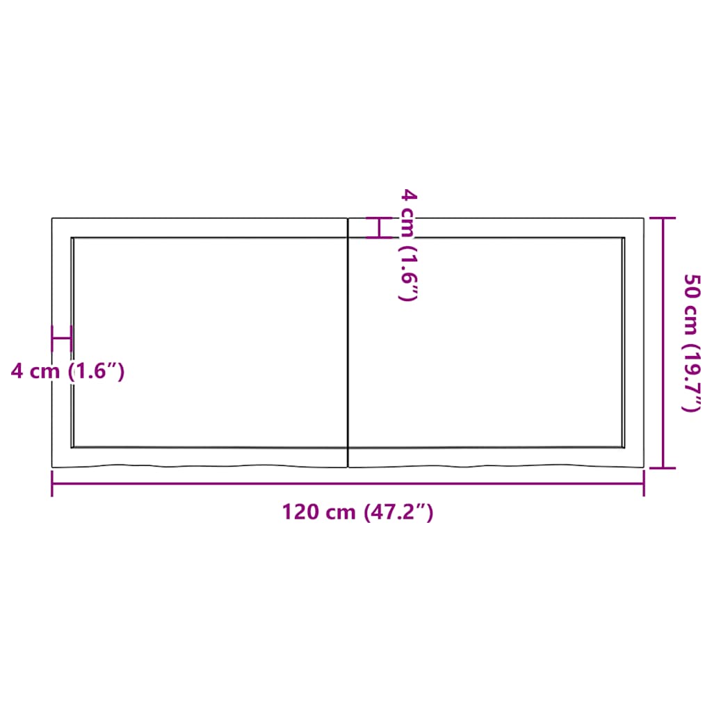 sötétbarna kezelt tömör fa fürdőszobai pult 120x50x(2-4) cm