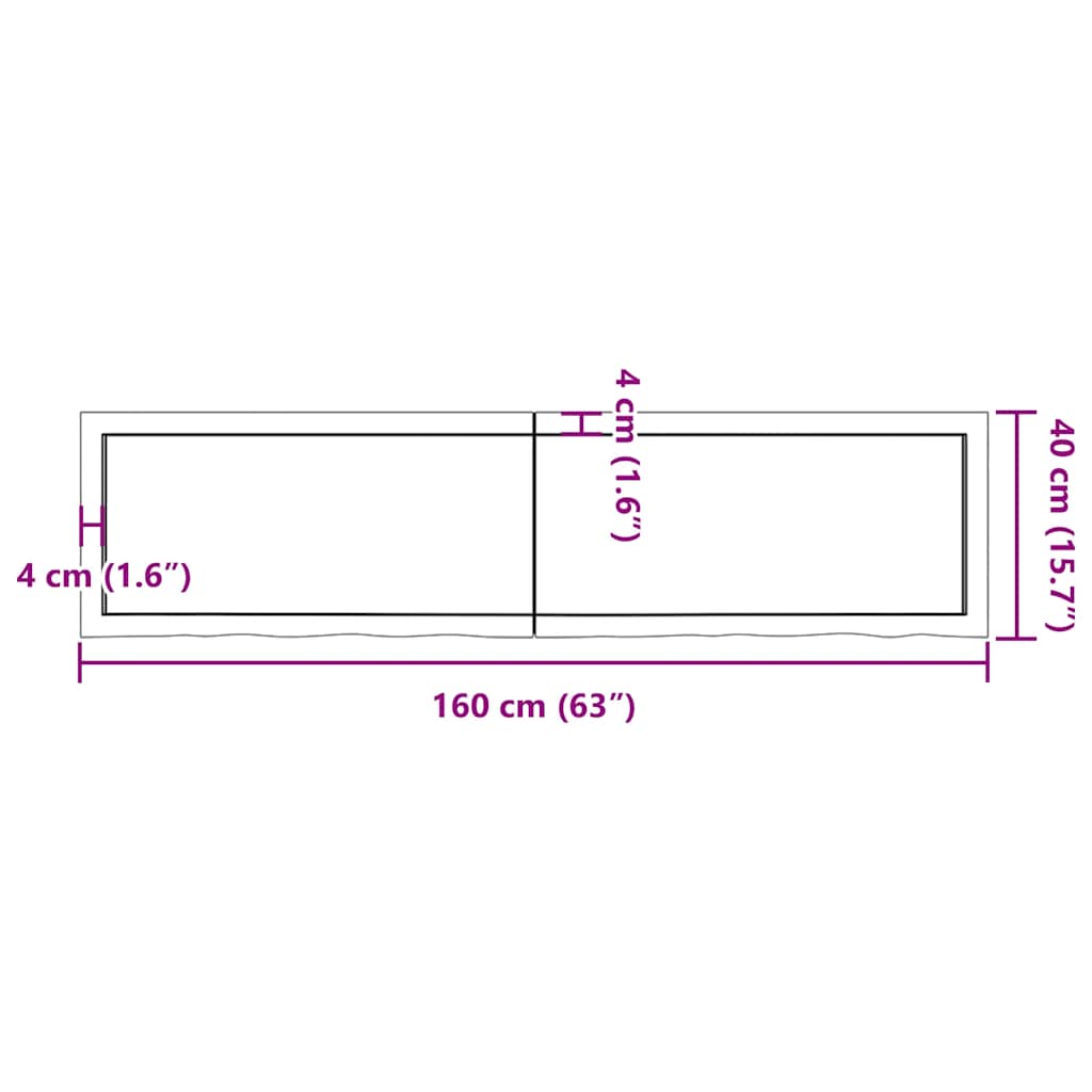 sötétbarna kezelt tömör fa fürdőszobai pult 160x30x(2-4) cm
