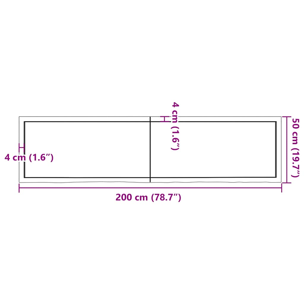 sötétbarna kezelt tömör fa fürdőszobai pult 200x50x(2-6) cm