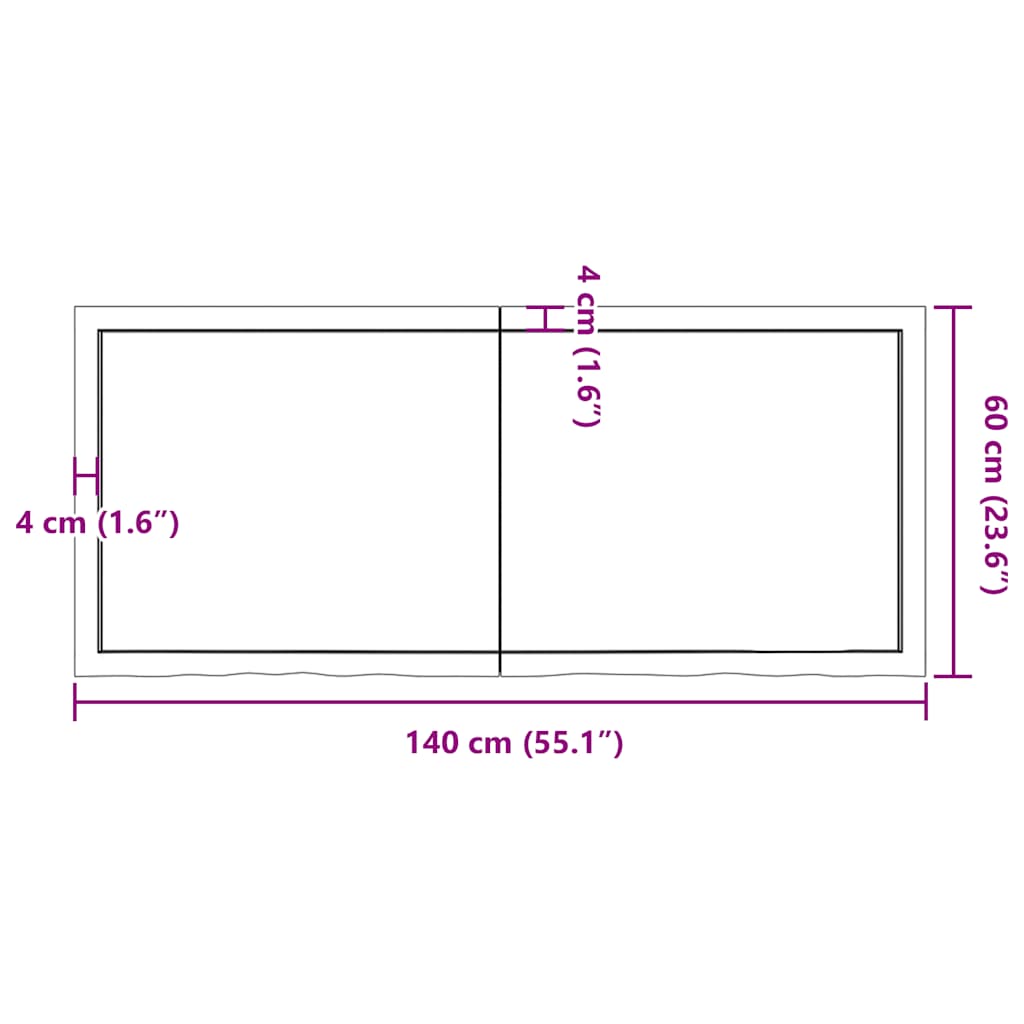 világosbarna kezelt tömör tölgyfa asztallap 140x60x(2-4) cm