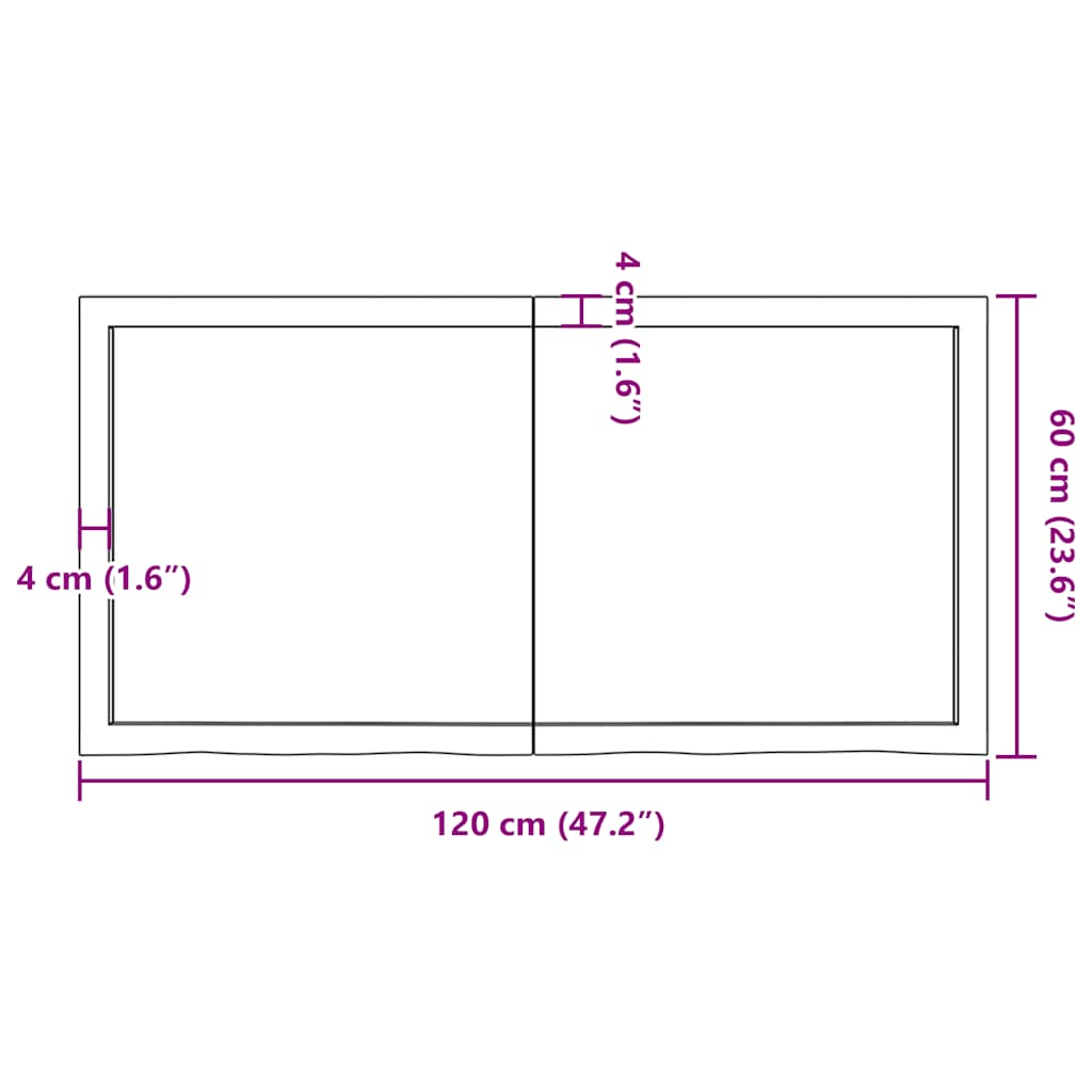 sötétbarna kezelt tömör tölgyfa asztallap 120x60x(2-6) cm