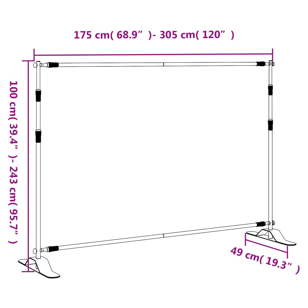 2 db fekete acél háttérállvány 305 x 243 cm