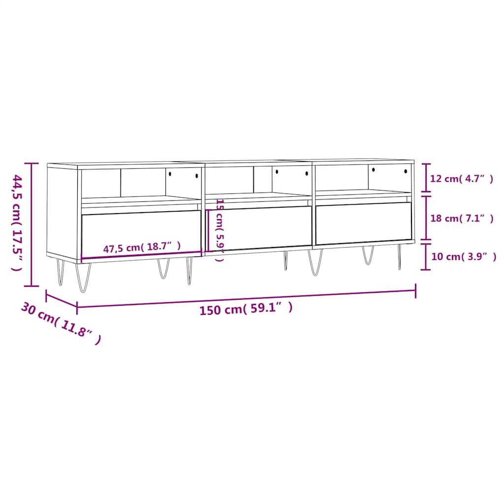 betonszürke szerelt fa TV-szekrény 150x30x44,5 cm