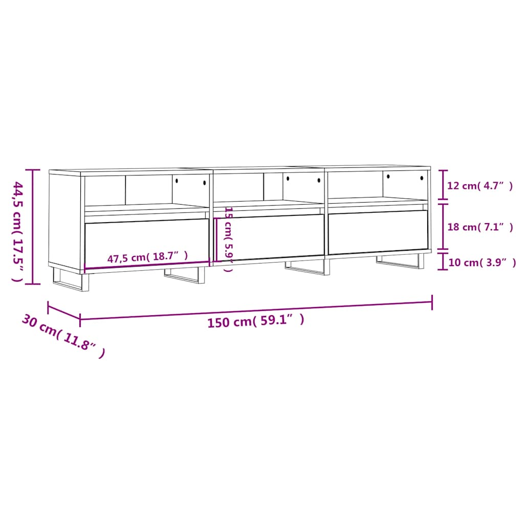 betonszürke szerelt fa TV-szekrény 150x30x44,5 cm