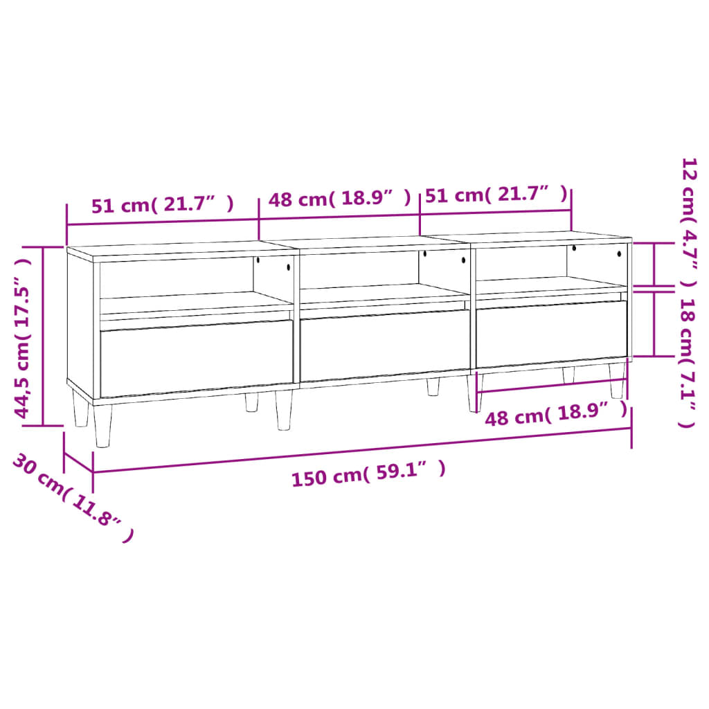 betonszürke szerelt fa TV-szekrény 150x30x44,5 cm