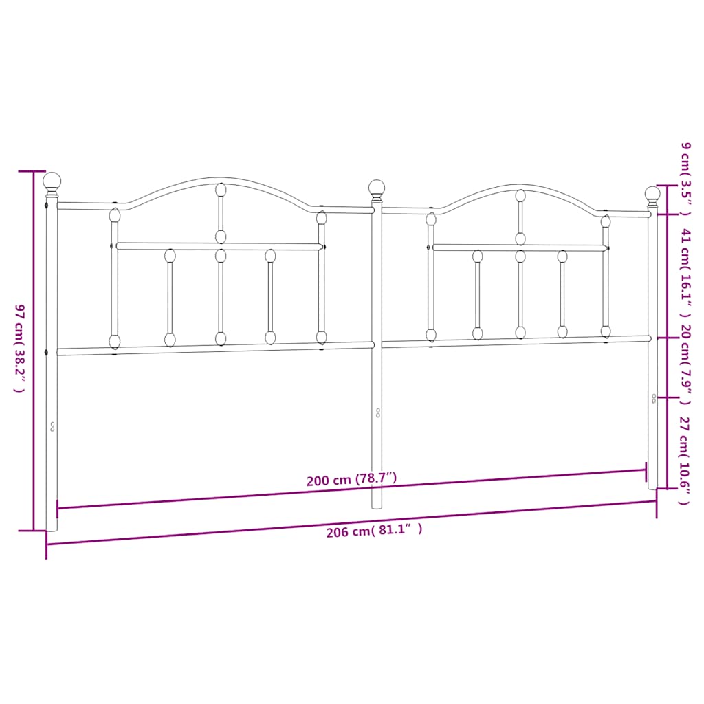 fekete fém csere fejtámla 200 cm