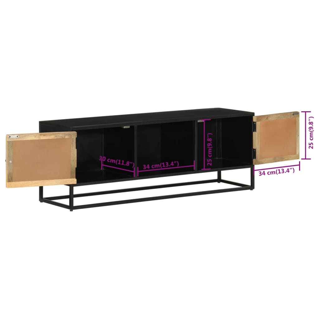tömör mangófa és vas TV-szekrény 110 x 30 x 40 cm