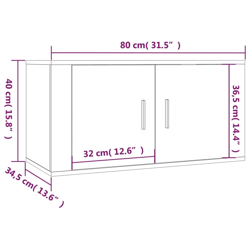 2 db betonszürke fali TV-szekrény 80 x 34,5 x 40 cm