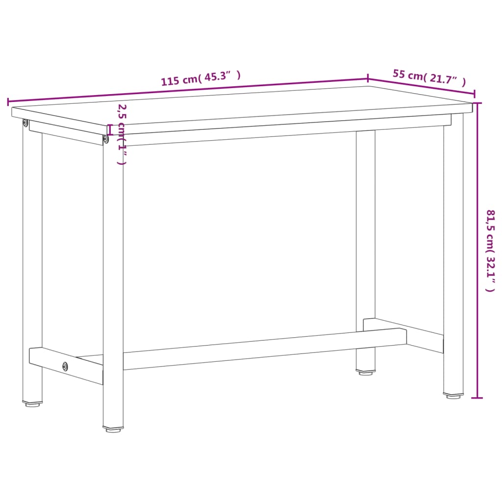tömör bükkfa és fém munkaasztallap 115 x 55 x 81,5 cm