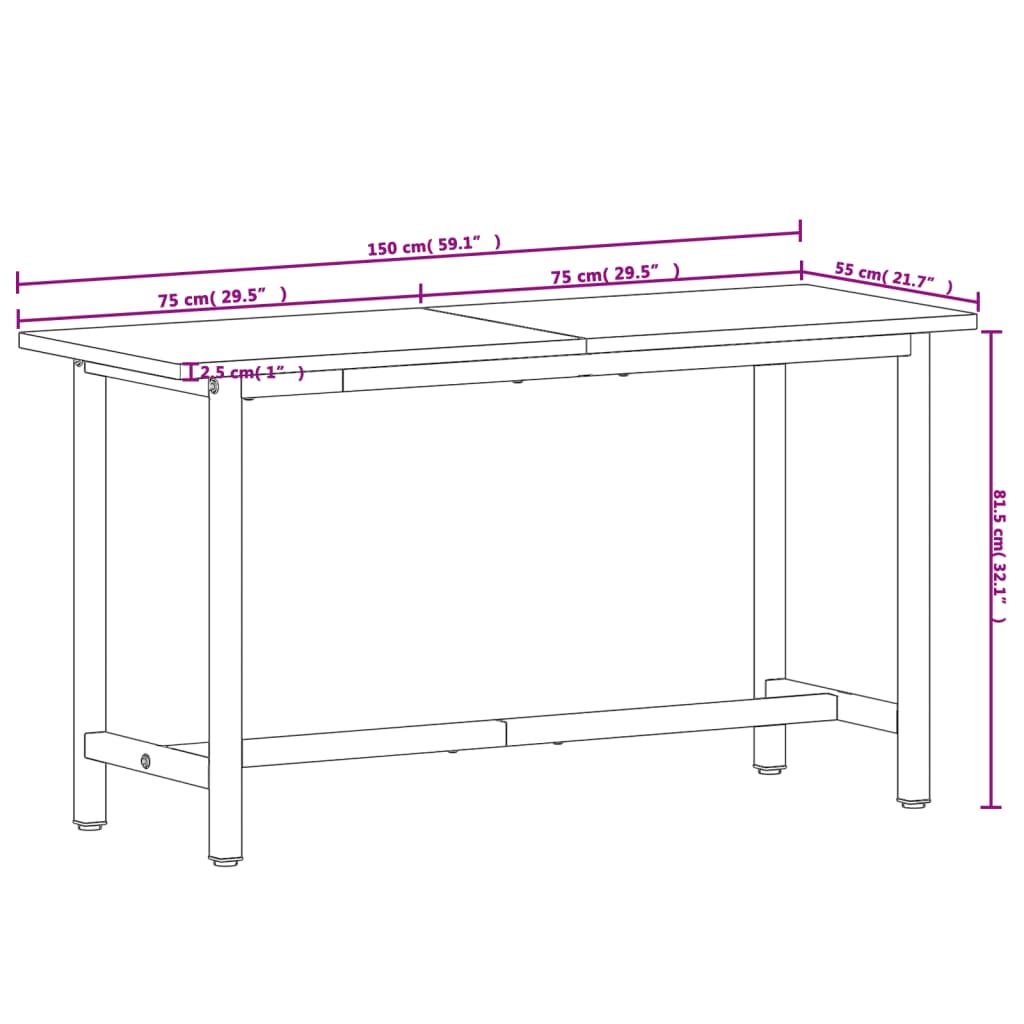 tömör bükkfa és fém munkaasztallap 150x55x81,5 cm