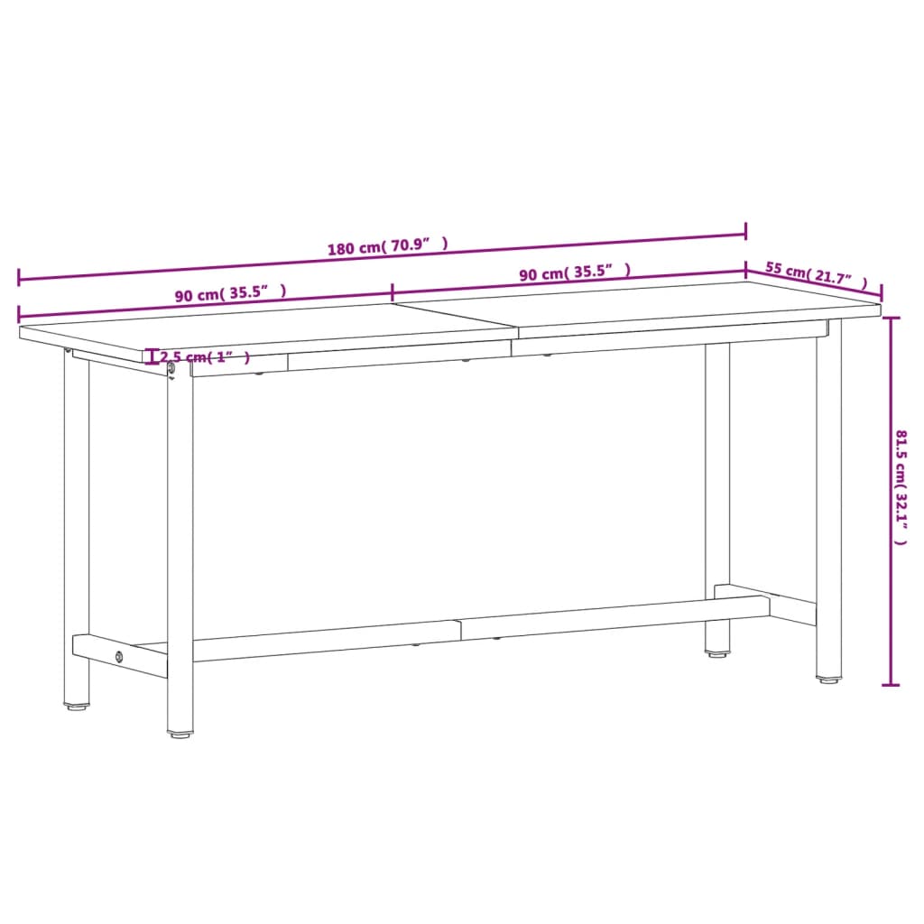 tömör bükkfa és fém munkaasztallap 180x55x81,5 cm