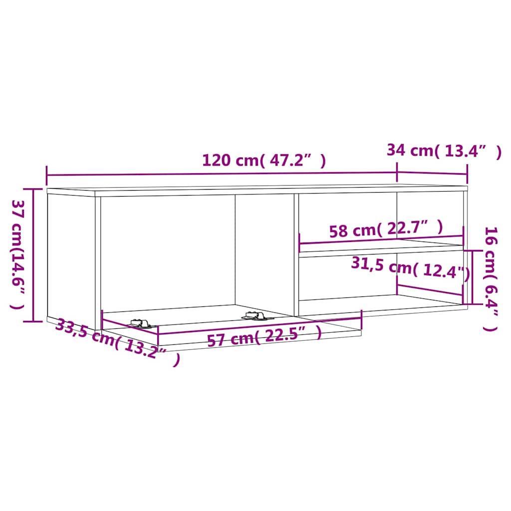 füstös tölgy színű szerelt fa TV-szekrény 120x34x37 cm