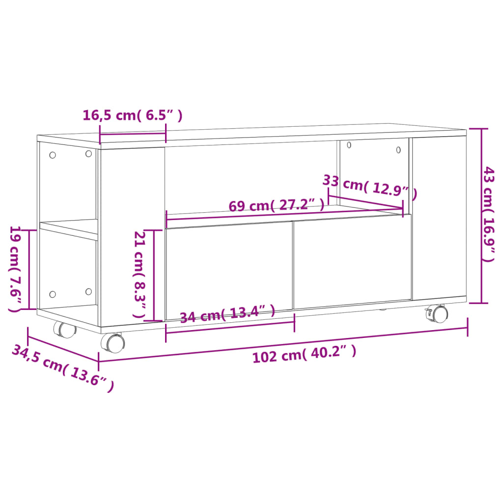 füstös tölgy színű szerelt fa TV-szekrény 102x34,5x43 cm