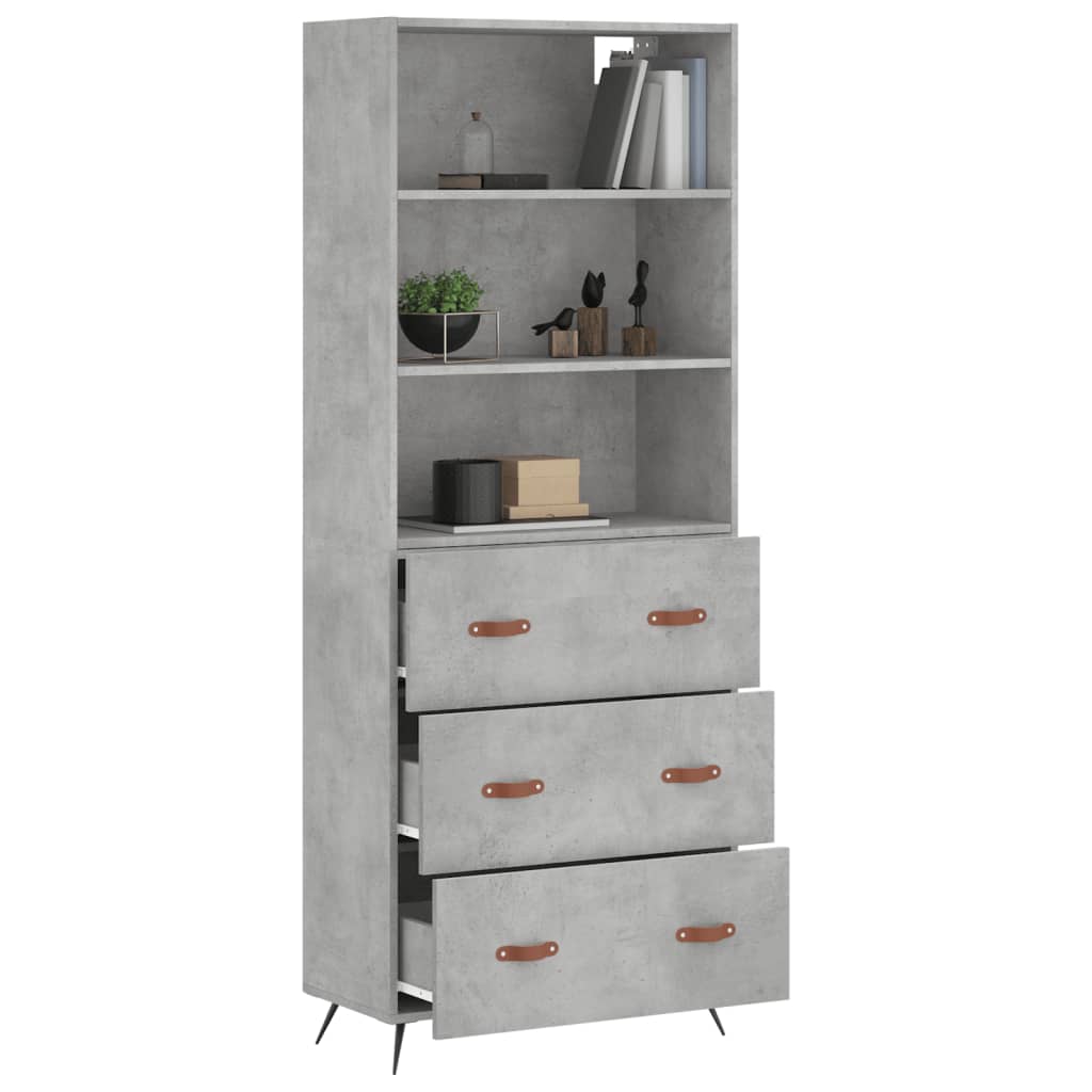 betonszürke szerelt fa magasszekrény 69,5 x 34 x 180 cm