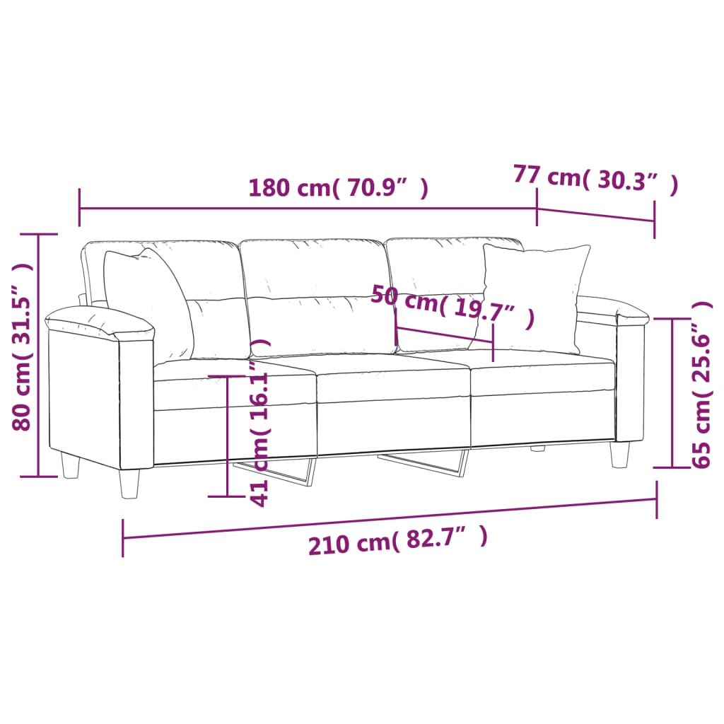 3 személyes krémszínű mikroszálas szövetkanapé párnákkal 180 cm