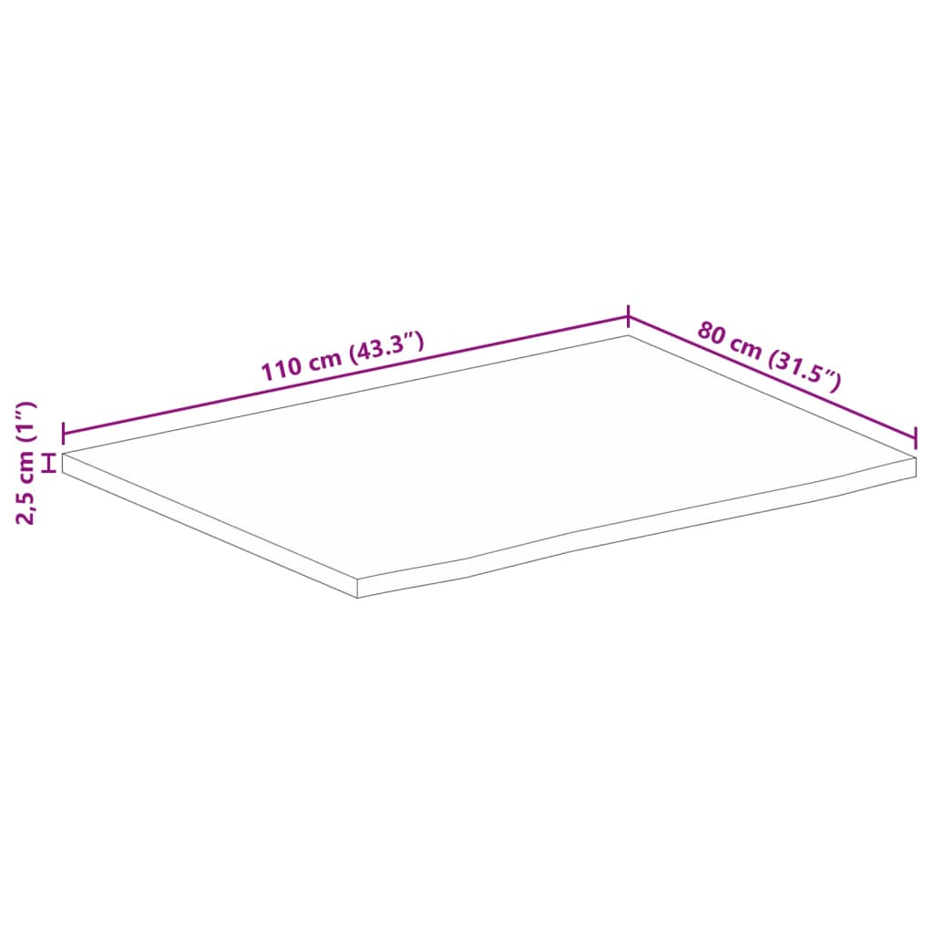 tömör nyers mangófa természetes élű asztallap 110 x 80 x 2,5 cm