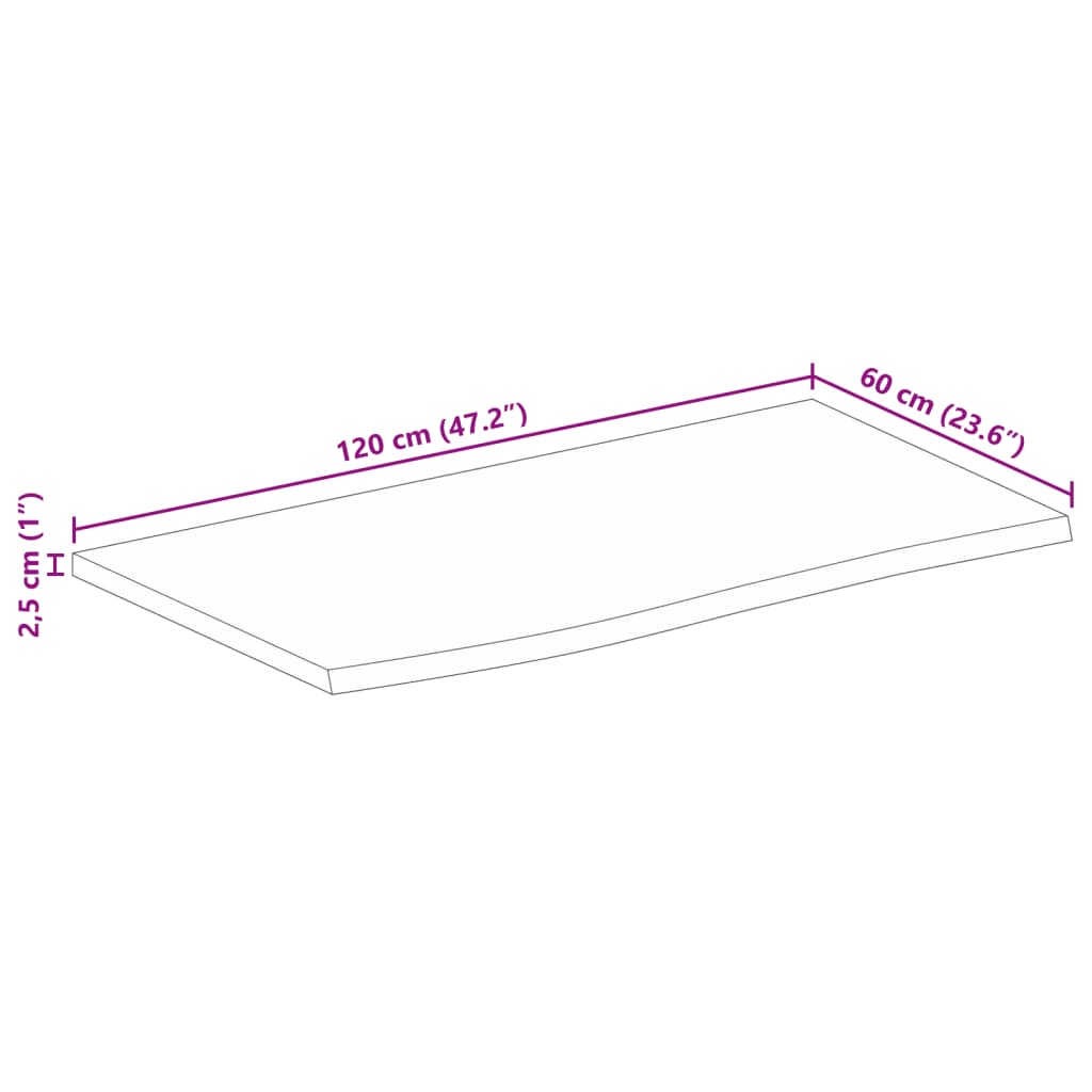 tömör mangófa természetes élű asztallap 120 x 60 x 2,5 cm