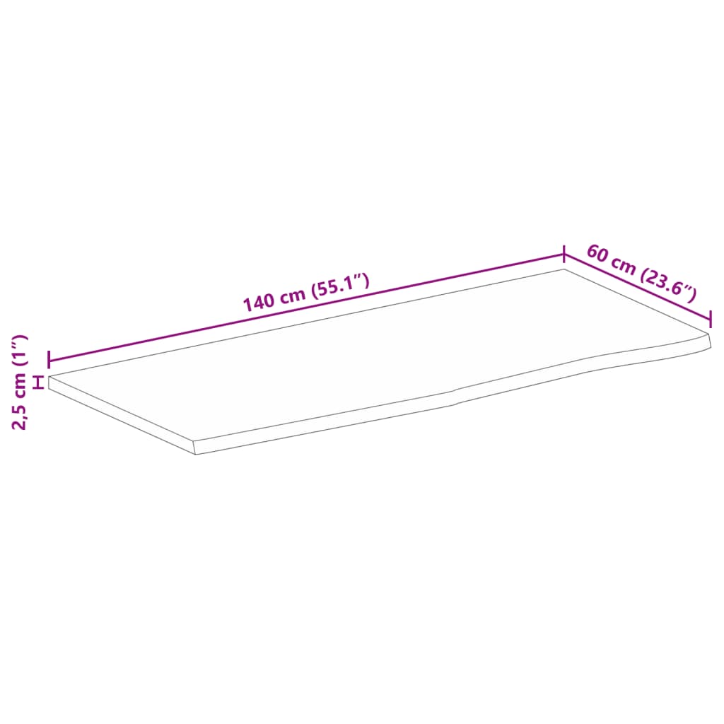 tömör mangófa természetes élű asztallap 140 x 60 x 2,5 cm